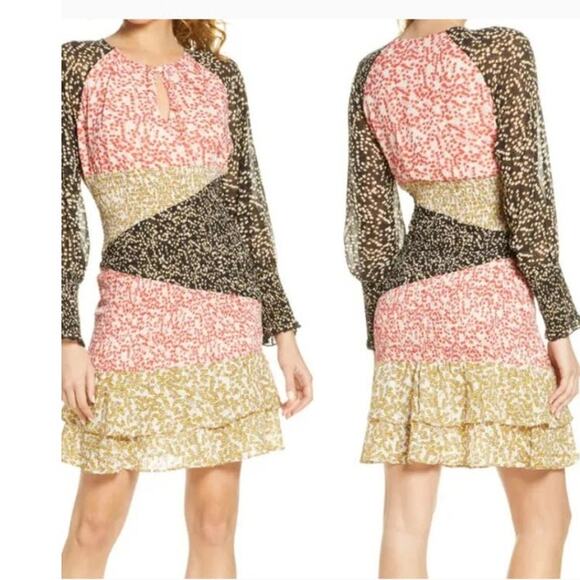 Anthro Foxiedox floral multi color smocked waist ruffle mini dress New sz Med